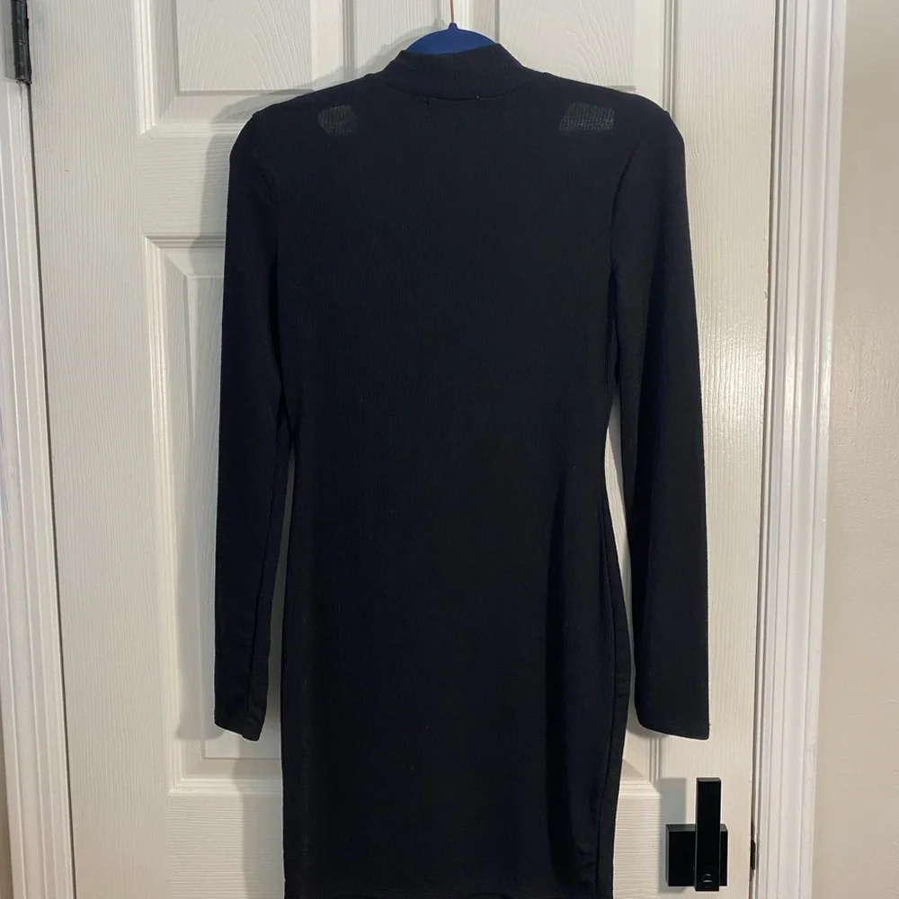 Planet Gold Black Cut Out Bodycon Dress M NWT Long Sleeve Mock Neck - Picture 6 of 8